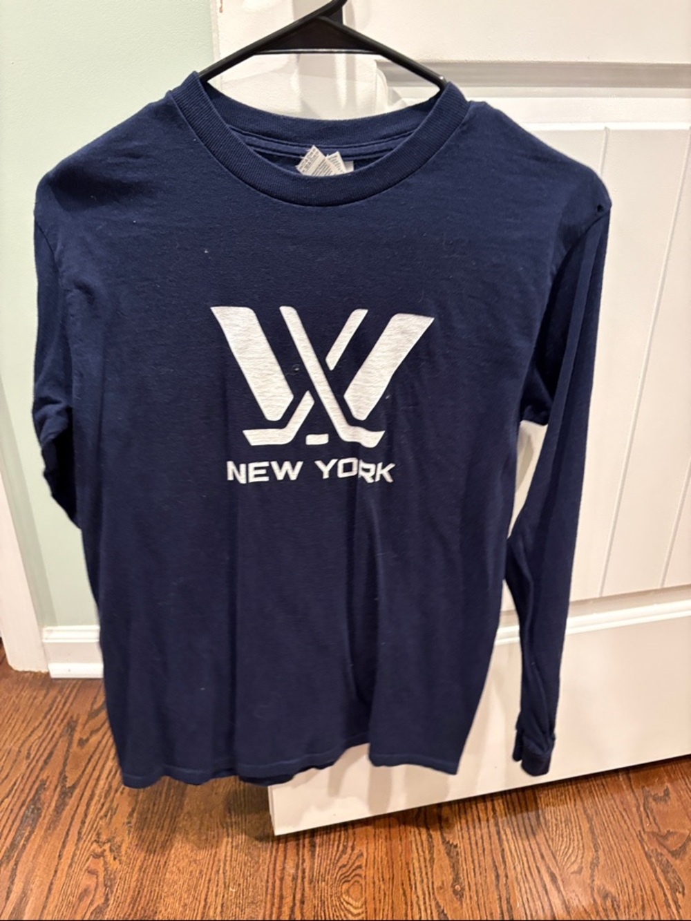 Navy Blue Long Sleeve Tee with White 'New York' Logo
